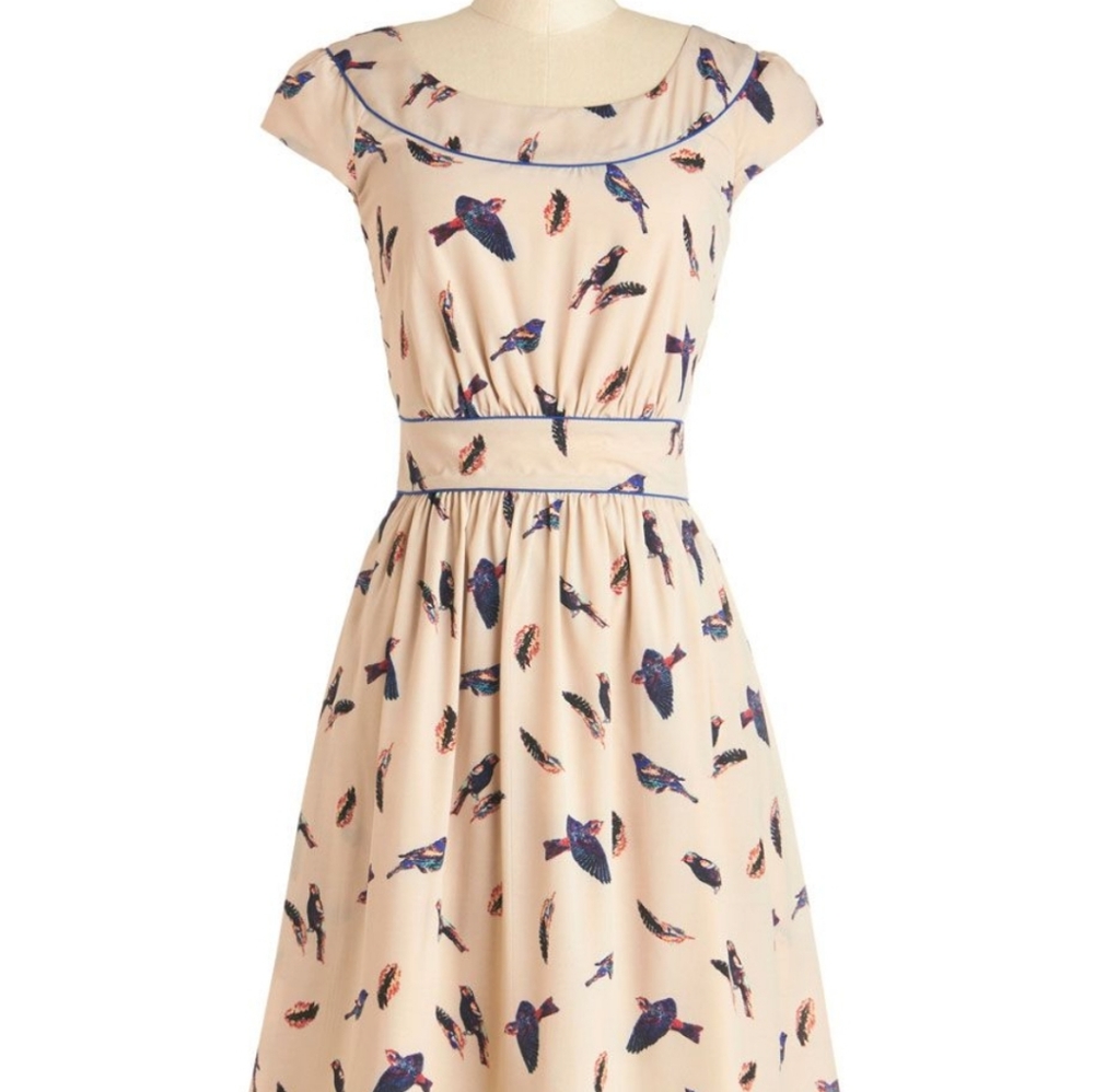 Modcloth Emily and Fin Bird Aviary Dress XS
